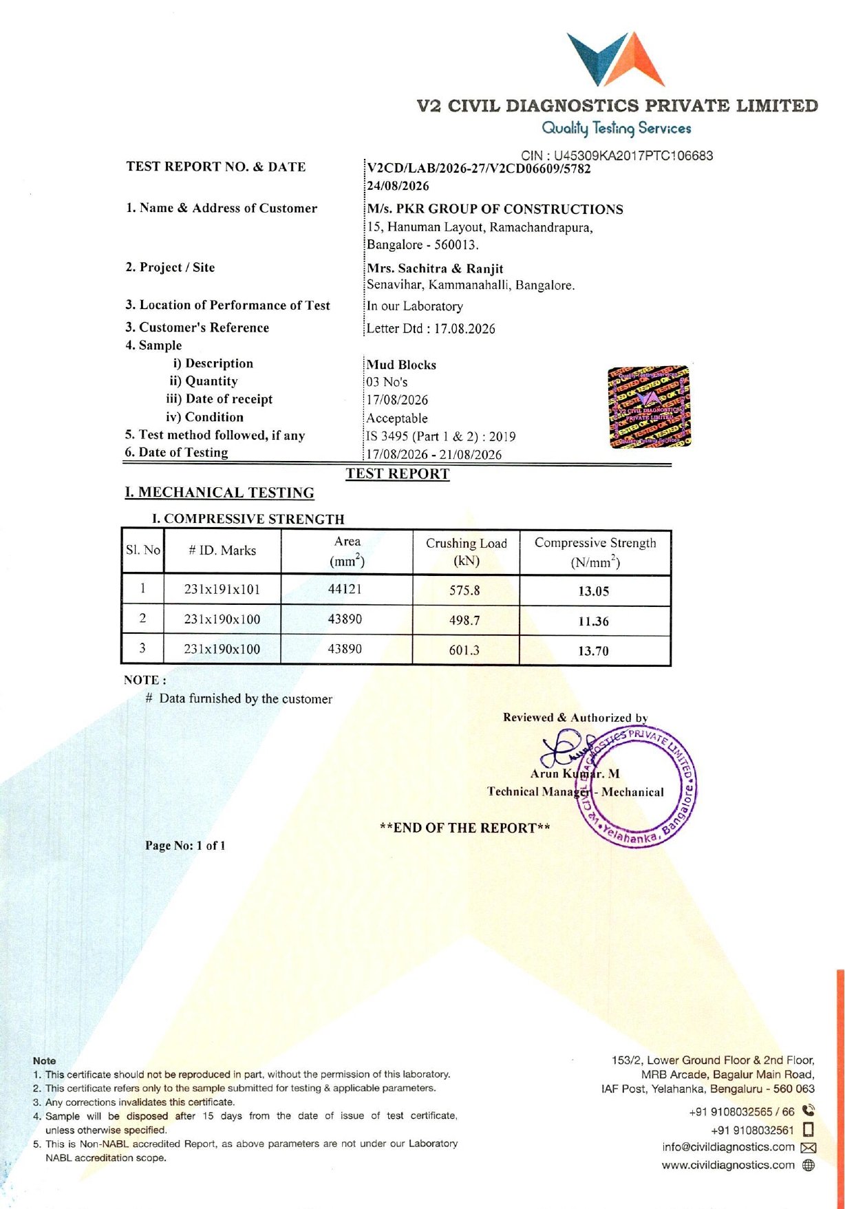 Original mechanical test report