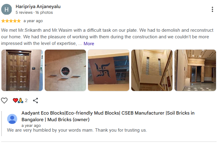 Google review from Haripriya Anjaneyalu about an ISTIKA home construction project